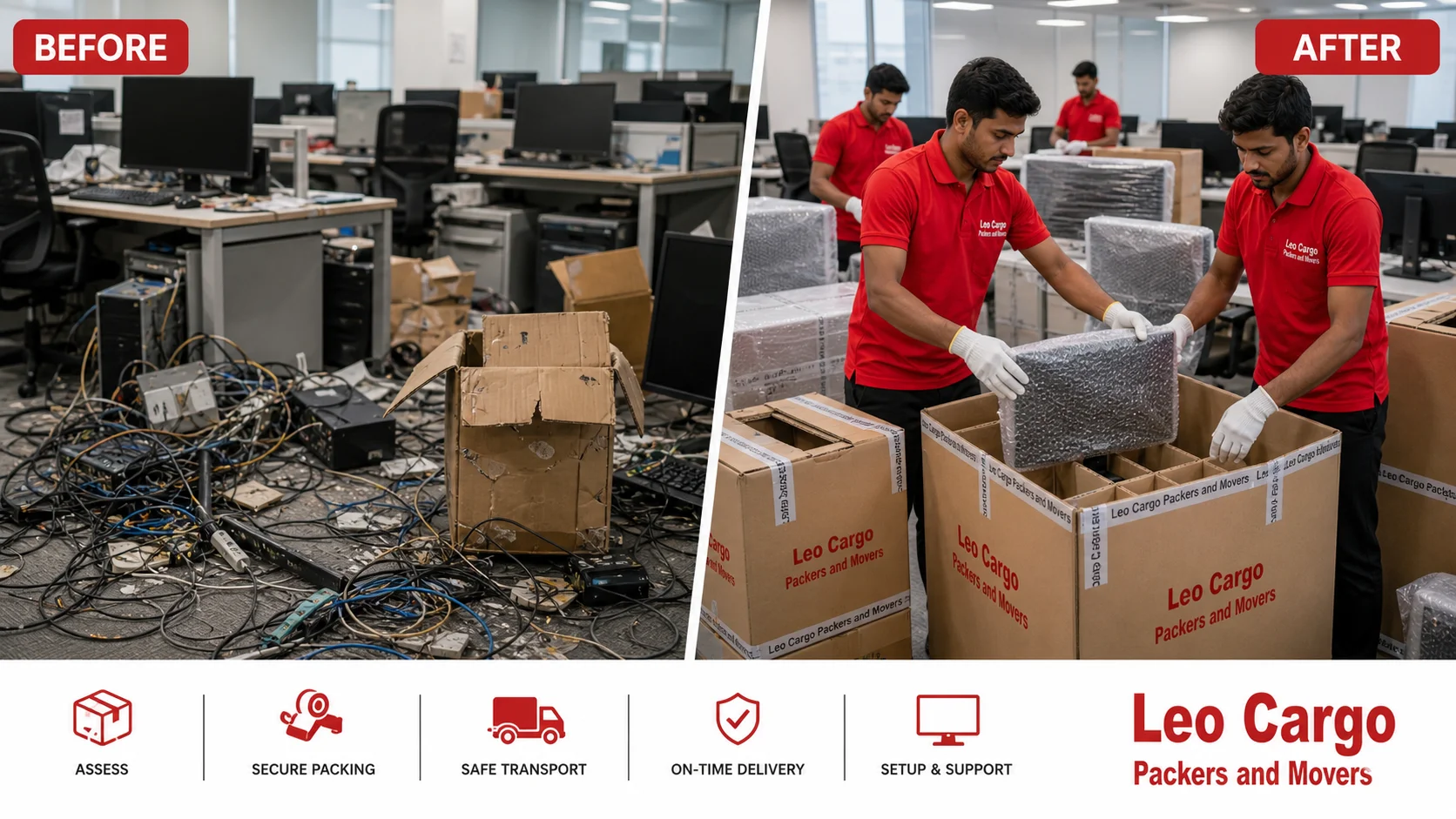 A split-screen concept or a wide office view - Leo Cargo Packers and Movers