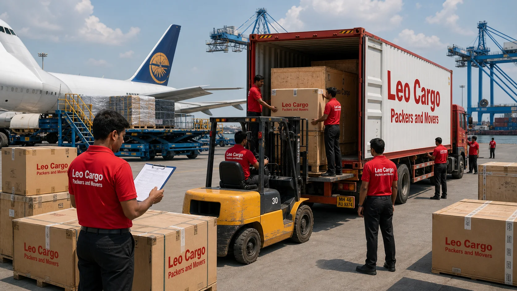 A bustling Indian seaport or airport cargo terminal - Leo Cargo Packers and Movers