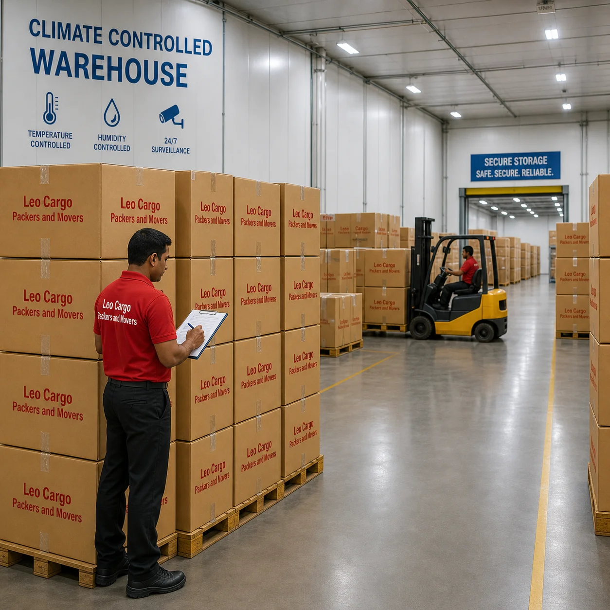A massive climate-controlled warehouse interior - Leo Cargo Packers and Movers